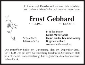 Traueranzeige von Ernst Gebhard von Pegnitz-Zeitung